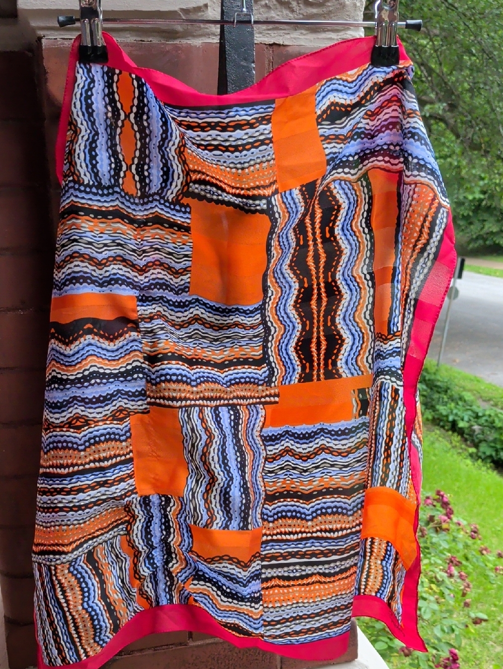 Symphony Pink Border Multicolor Patterned Silk Scarf